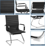 Yaheetech Faux Leather Office Reception Chair Without Wheels Mid Back Ergonomic Guest Chairs for Conference Reception Room Waiting Room, Set of 2 Black