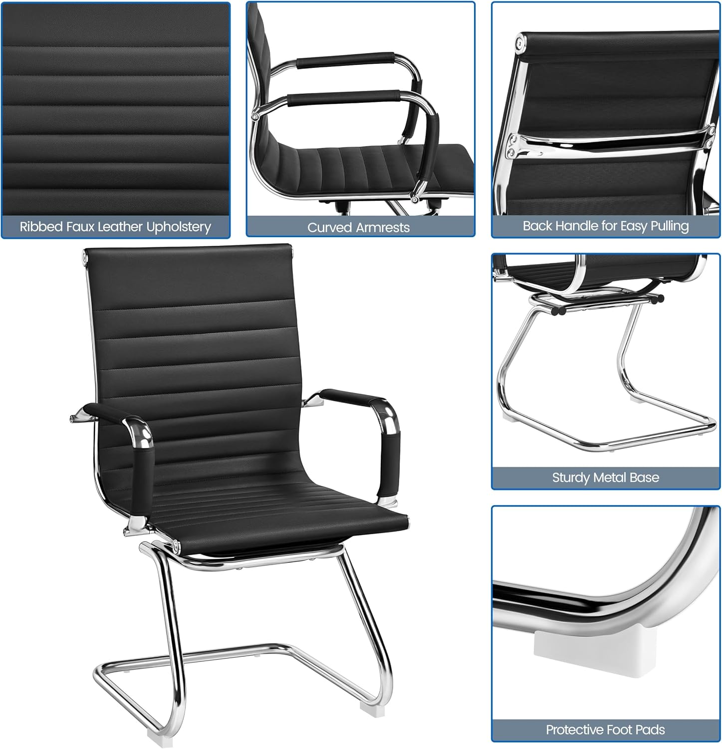 Yaheetech Faux Leather Office Reception Chair Without Wheels Mid Back Ergonomic Guest Chairs for Conference Reception Room Waiting Room, Set of 2 Black