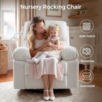 YuuYee Teddy Fleece 360° Swivel Rocker Recliner Nursery Rocking Chairs with Phone Holder Manual Gilder Recliner Chair with Wide Foot Rest for Living Room and Baby Room