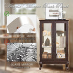 44" Small Lighted Glass Accent Curio Cabinet, Vintage China Cage with Tempered Glass Doors & Adjustable Shelves, Acrylic Mirrored Pane, Elegant Wine Artwork Showcase for Living Room (Dark Cherry)