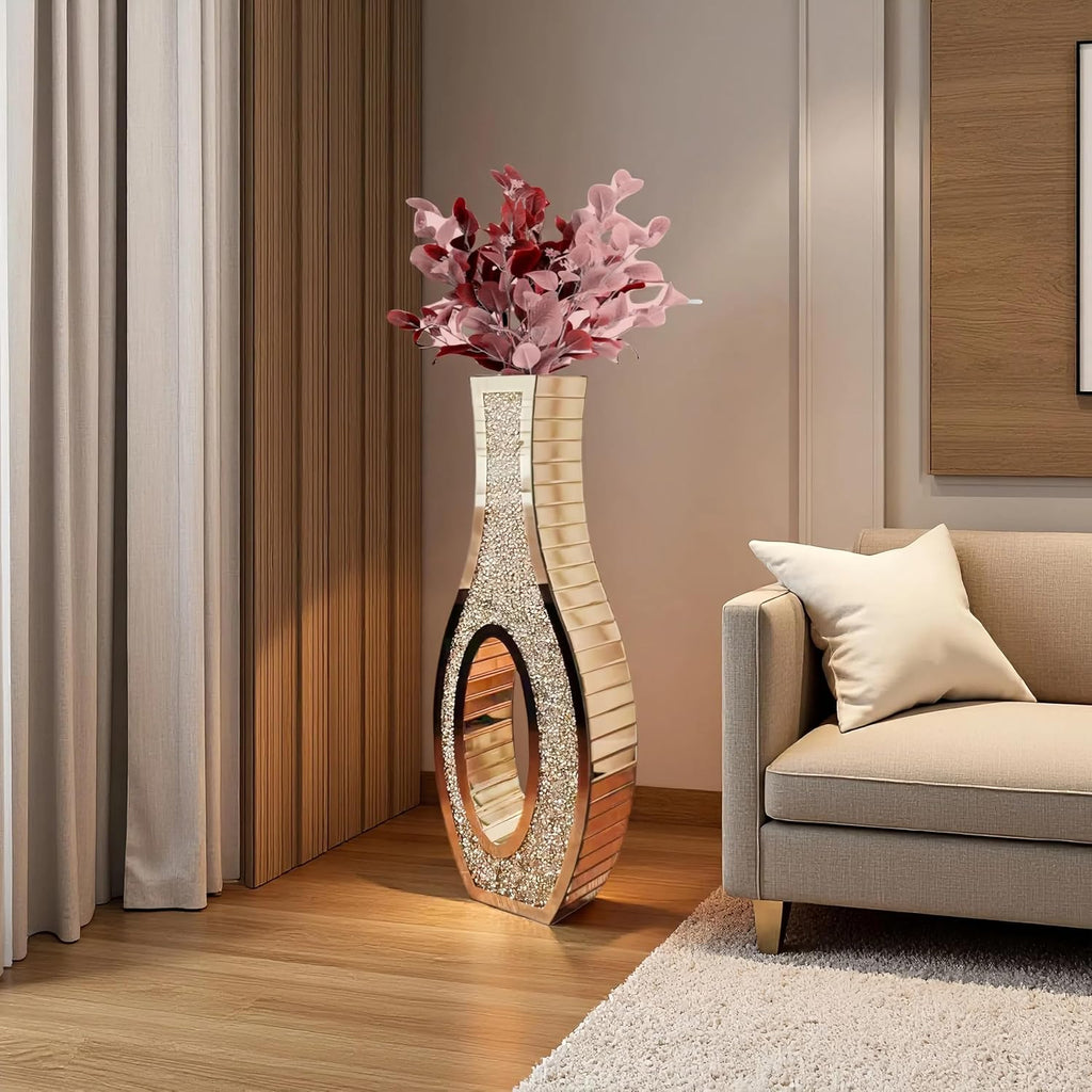 30" Tall Double Sided Crushed Diamond Floor Vases, Large Hollow Out Dustproof Vase for Living Room, Floor Vases Decorative Tall for Home,Office,Hotel(11.8" L x 5.37" W x 30" H)
