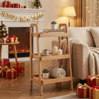 100% Solid Wood 3-Tier Ladder Shelf, Small Bookcase, Storage End Table, Open Display Stand for Living Room, Bedroom, Kitchen, Bathroom (Original Wood Color)