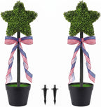 2 Pack Patriotic Star Topiary Tree 21.6"-32.6'' Large Star Shaped Artificial Plant Decor for Indoor and Outdoor Patriotic 4th of July Memorial Day Garden Porch Yard Decorations