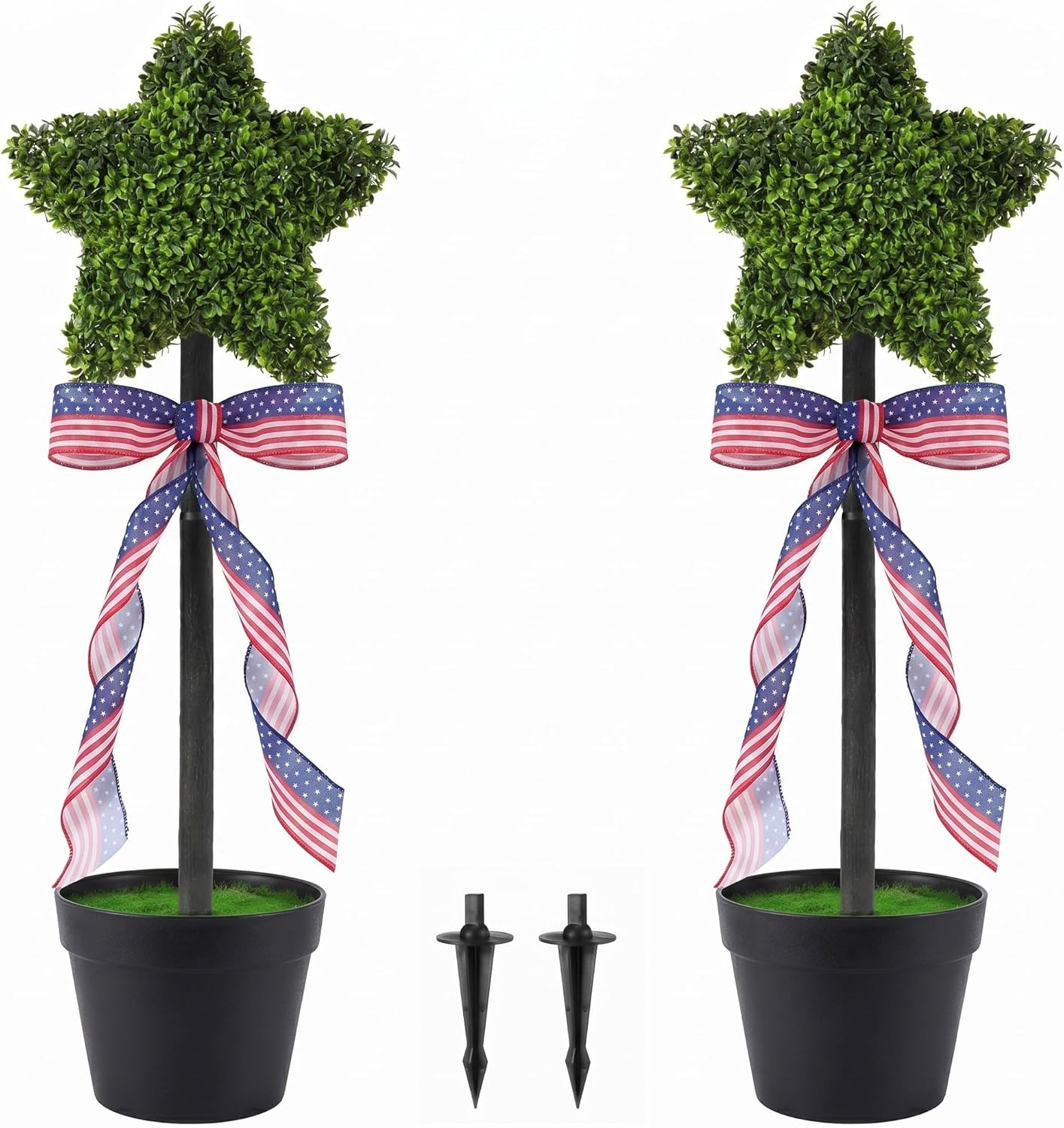 2 Pack Patriotic Star Topiary Tree 21.6"-32.6'' Large Star Shaped Artificial Plant Decor for Indoor and Outdoor Patriotic 4th of July Memorial Day Garden Porch Yard Decorations