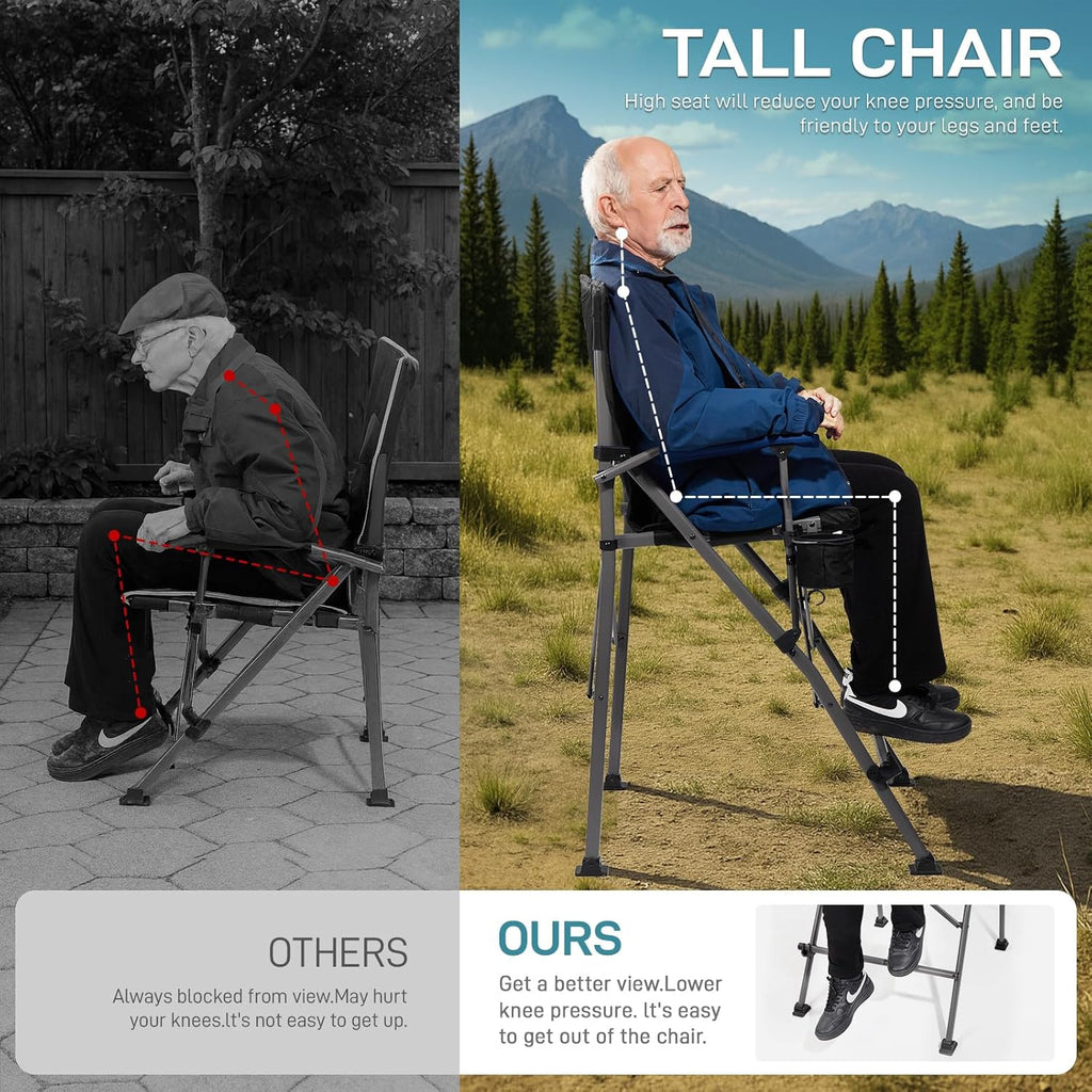 EVER ADVANCED Tall Camping Directors Chair with Cup Holder 31", Bar Height Folding Chair for Camping, Sports with Carry Bag, Mesh Pockets and Footrest, Heavy Duty 300 lbs, Black