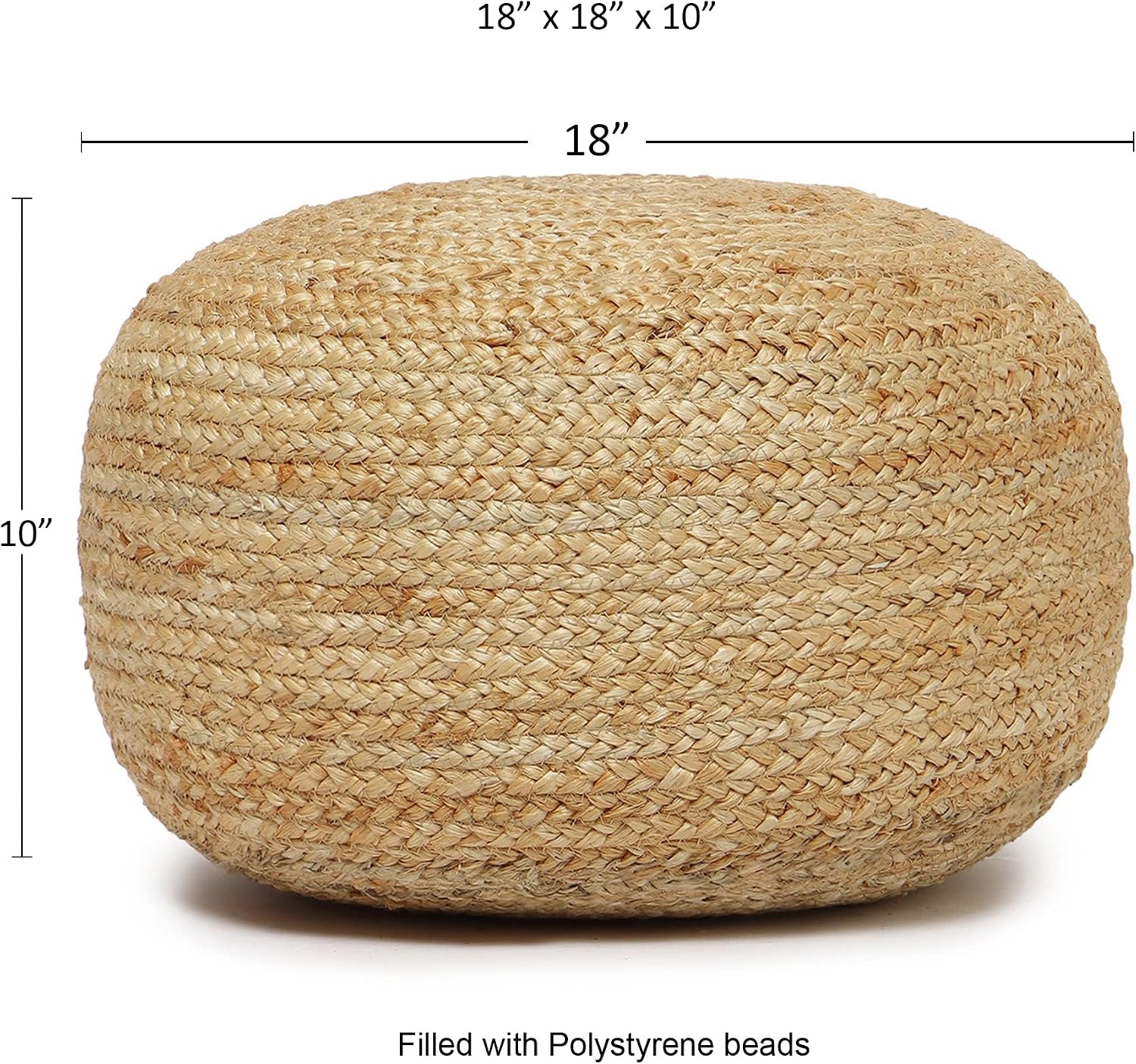 · REDEARTH · Jute Circular Low Pouf Ottoman - Boho Foot Stool - Natural | Jute, 18"x18"x10"; Braided Jute Pouf, Accent Sitting Doubles as Foot Rest; Great for Living Room, Patio, Outdoor, Bedroom