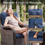 Rilyson Luxury Outdoor Wicker Glider Rocker Chairs for 4 Person, Outdoor Furniture Sets with 2 Piece Wicker Swivel Rocker Chairs, Rattan Glider Rocker Chairs with Table for 2 Seats Brown/Blue