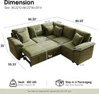 86" Modular Sectional Sleeper Sofa with Pull Out Bed, L Shaped 5 Seat Couch with 151L Storage, Convertible Cloud Couch Bed, Sectional Couches for Living Room, Apartment (Green)