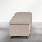 SIMPLIHOME Hamilton Storage Ottoman - 48 in Wide Upholstered Linen Look Fabric Rectangle Storage Ottoman Bench in Natural Beige, Traditional Tufted Ottoman for Living Room or Entryway with Lift-Up Lid