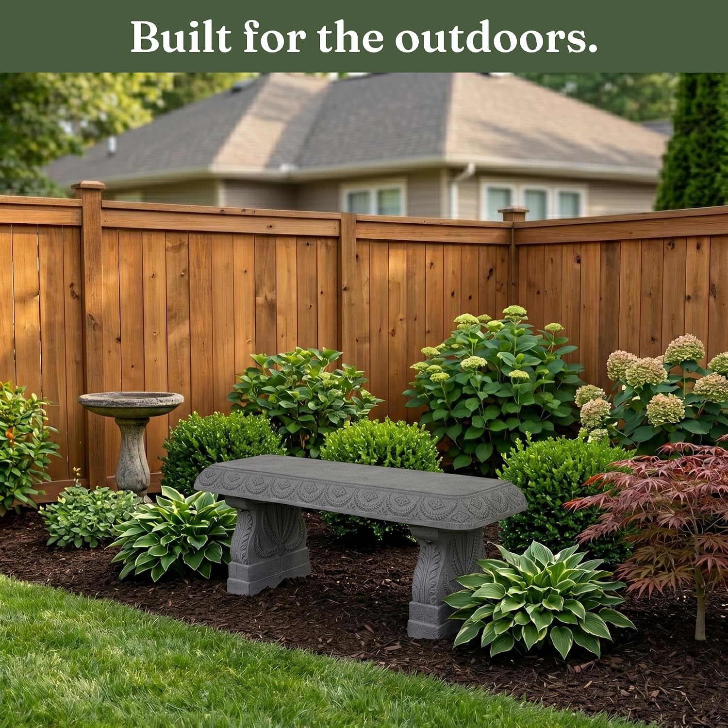 Basalt Grey Garden Bench - Outdoor Benches Weatherproof - Front Porch Seating for Patio Yard - Outdoor Seat Backless Decorative Pedestal Garden Furniture - Realistic Stone Look - Concrete Look