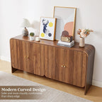 59” Large Buffets Sideboard Cabinet with Storage, Fluted Curved Credenza Buffet Table Storage Cabinet with 4 Doors, Modern Wood Accent Console Table Coffee Bar for Living Room Kitchen Hallway, Walnut