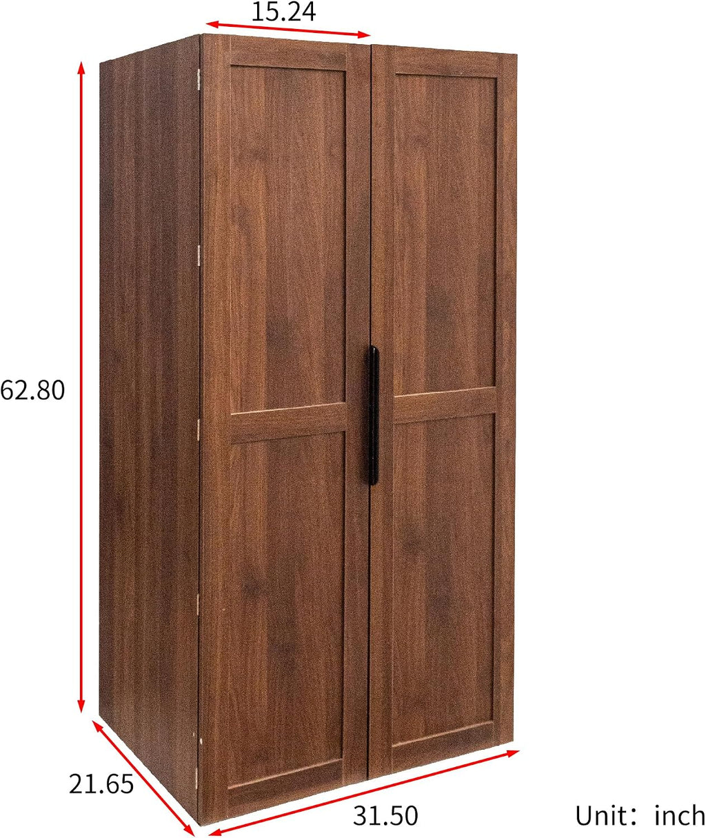 Farmhouse Kitchen Pantry Cabinet, 63" Tall Storage Cabinet with 2 Doors & Multi-Tier Shelves, Rustic Wood Cupboard for Kitchen, Dining Room, Walnut