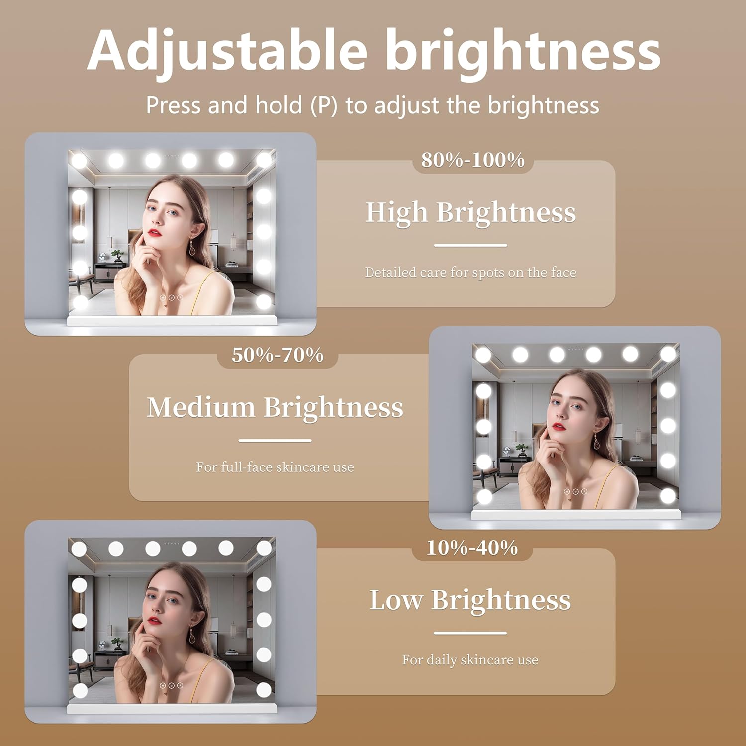 Vanity Mirror with Lights Lighted Makeup Mirror with Dimmable LED Bulbs,3 Color Lighting Modes,USB Charging Port Touch Control,Sturdy Metal Frame Design,White (50x40cm, 4.70)