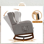 Modern Rocking Chair Nursery Glider, Comfy Rocker Nursery Chair with Foot Rest, Accent Reading Armchair with Pillow and Pocket, Upholstered Lounge Rocker with Solid Wood Base for Relaxing (Taupe)