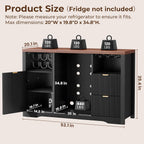 Coffee Bar Cabinet with Fridge Space, 53" L Wine Cabinets with Storage Drawer, Wood Buffet Sideboard Table, Fluted Liquor Cabinet with Wine Rack for Home, Living Room,20"D x 53.1"W x 39.4"H-Black