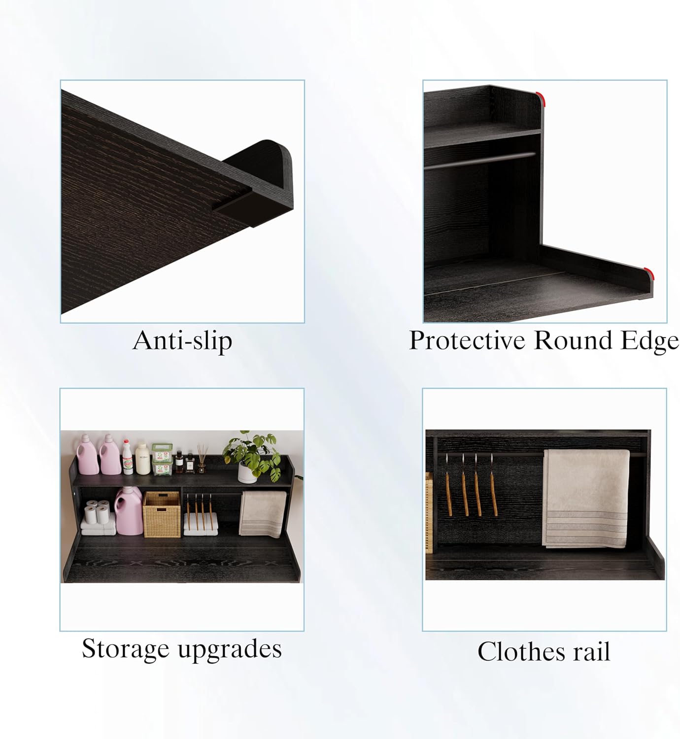 Unionly 2-Tier Washer Dryer Countertop with Clothes Rail，Laundry Topper with Edge and Non-Slip Pad for Washer and Dryer Laundry Hamper Counter Storage Organization (Black, Full)