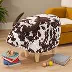 Brown and White Velvet Cow Shaped Ottoman, Cute Wood Foot Stool Shoes Changing Seat with Cushioned for Adult Living Room, Bedroom, Nursery Gameroom, Playroom, Porch Furniture
