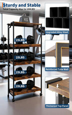 Garvee Large 4-Tier Wooden Folding Storage Shelf Cart with Locking Wheel, Expandable Kitchen Organizer Rack, 100 Lbs Loading Heavy Duty Garage Shelving, Easy Foldable No Assembly Required