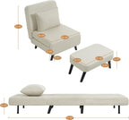3 in 1 Foldable Sleeper Chair Bed, Convertible Sofa Bed with Adjustable Backrest, Footrest & Detachable Pillow, Linen Chaise Lounge, Accent Chair for Living Room, Bedroom and Office (Beige)
