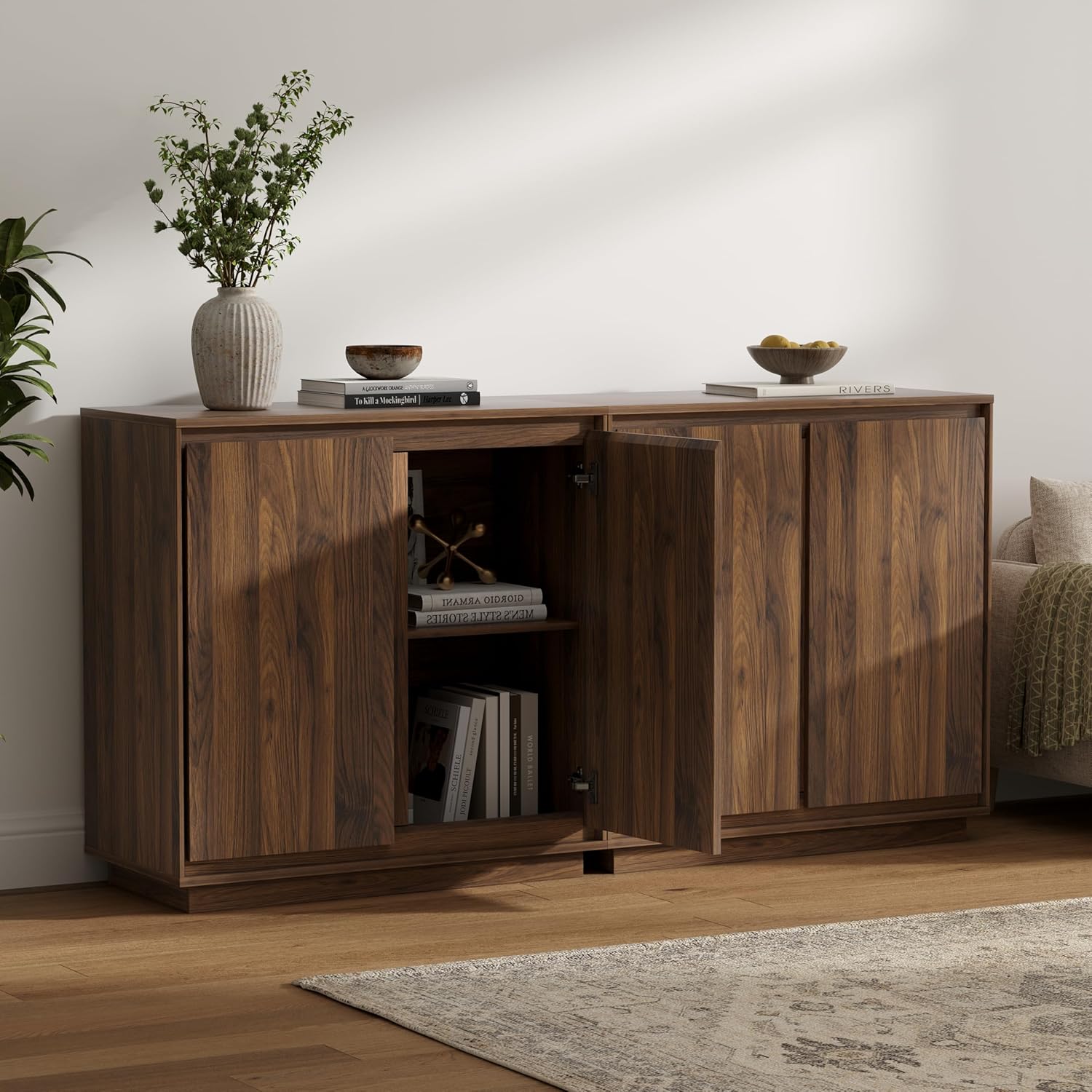 1pcs Sideboard Cabinet Buffet Cabinet with Storage with Adjustable Shelves and Handle-Free Design Suitable for Kitchens,Hallway,and Living Rooms Brown