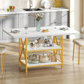DWVO Dining Room Table 47 Inch Rectangle Dining Table for 4 People Modern Kitchen Table White Marble Dinner Table with Storage Shelf and Glod Metal Legs for Home Apartment White and Gold