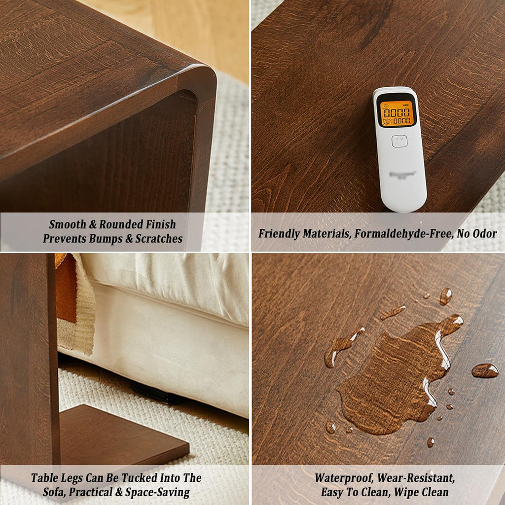 Solid Wood C Shaped Side Table for Couch, Space-Saving End Table, Narrow Snack Tray for Sofa Bed, Versatile Uses As Shoe Bench Coffee Table Footstool(11.81×13.94×25.59in, Natural Wood Color)