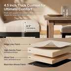 HNY Modern Dining Chairs Set of 2 with Comfortable Back Support, Farmhouse Soft Linen Upholstered Dining Room Chairs with Black Solid Wood Legs, Armless Kitchen Side Chairs for Living Room, Beige