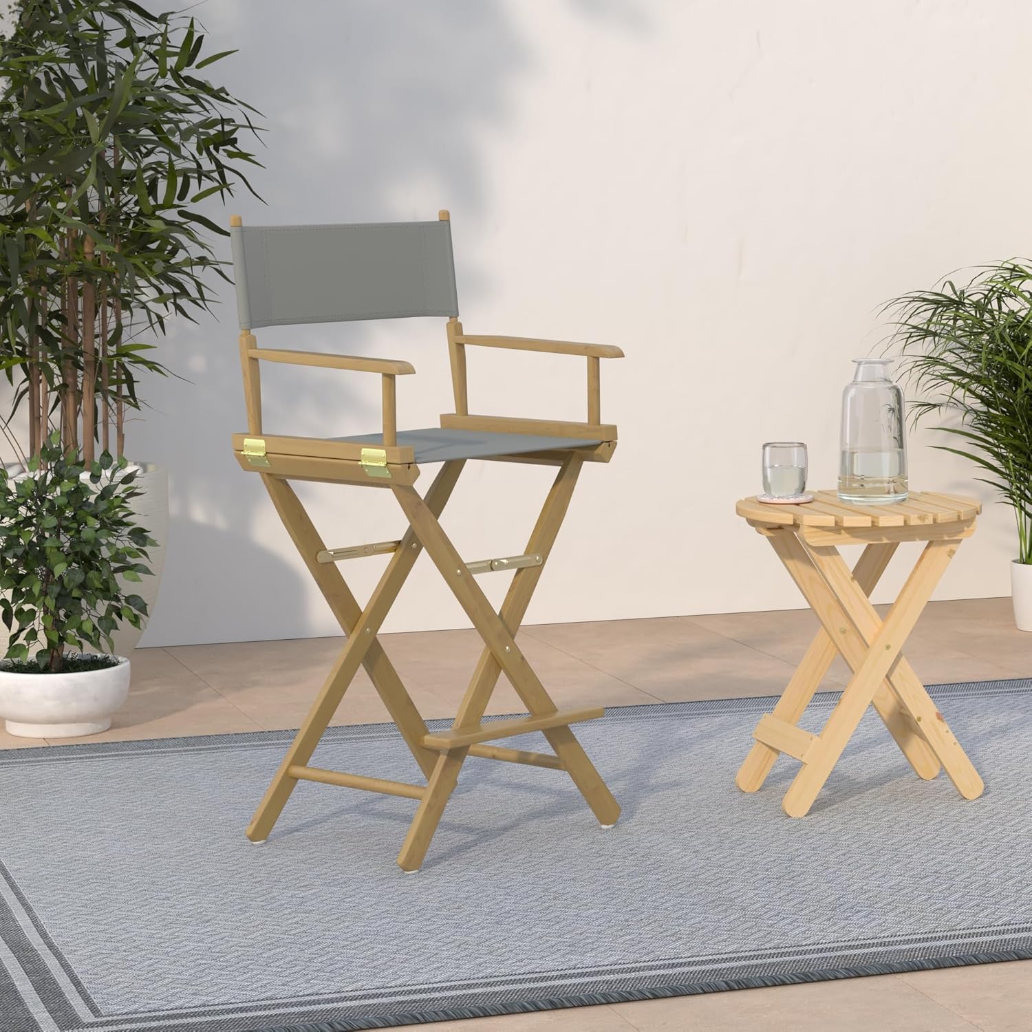Casual Home 30" Director's Chair Natural Frame-with Grey Canvas, Bar Height