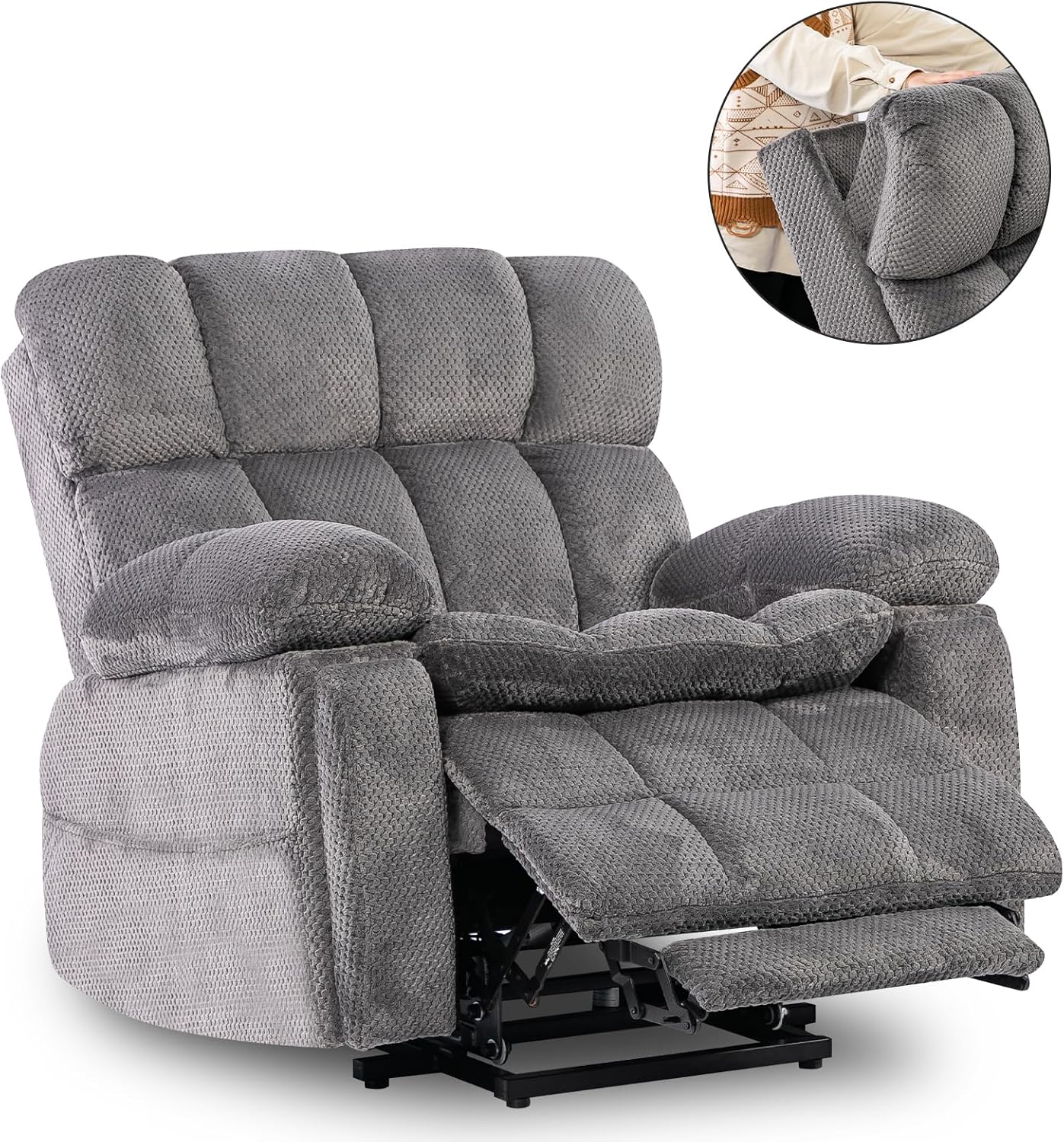 Dual Motor Power Lift Chair 26" Extra Wide Recliner Chair for Elderly with Headrest, Flip Arm Storage,Massage & Heat,Oversized Lay Flat Recliner with Cupholders,USB Ports,Type C,Zero Gravity