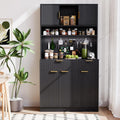 73" Tall Modern Kitchen Pantry Cabinet, Kitchen Hutch Bar Cabinet with Charging Station & DIY Pegboard, Wooden Storage Cabinets with Fluted Doors & Microwave Stand, Cupboard for Dining Room, Black