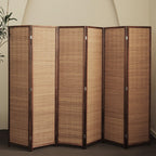 Furnnylane 6 Panel Bamboo Room Divider - 5.6 ft Tall Folding Privacy Screen for Room Separation, Natural Brown Freestanding Partition Wall for Home Office (67" H x 92.1" W)