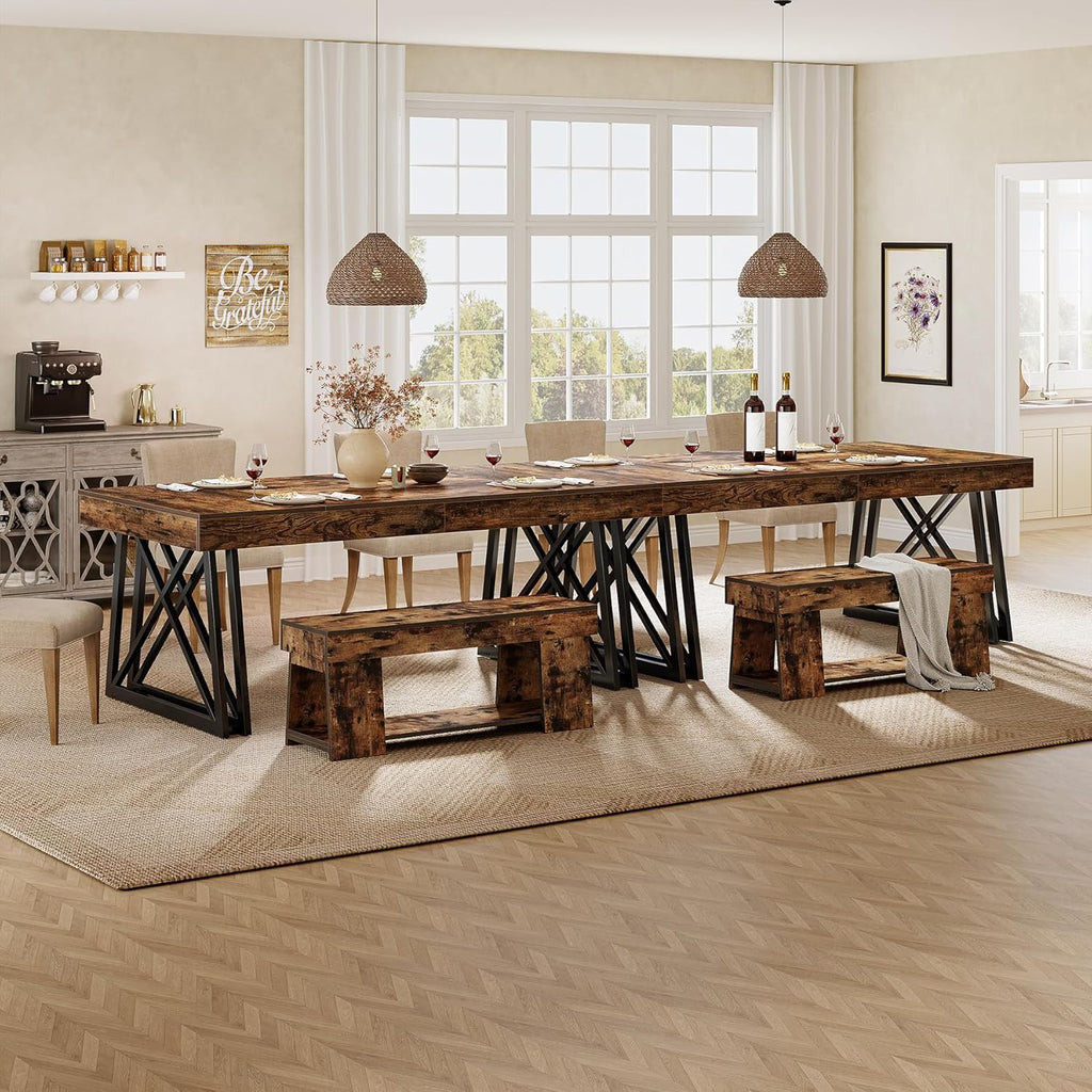 Tribesigns 63-Inch Dining Table for 4-6, Industrial Farmhouse Kitchen Table with Reinforced X-Shaped Metal Legs for Dining & Living Room, Kitchen, Vintage Brown and Black