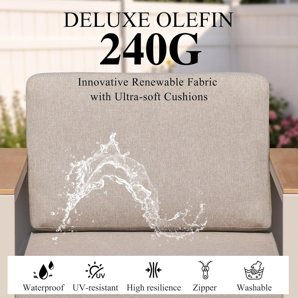 2PC Single Seat Aluminum Patio Chairs, Outdoor Furniture with 1.5mm Thick Powder-Coated Frame, Water Repellent Removable Cushions, Lightweight Single Chairs for Balcony Porch Backyard