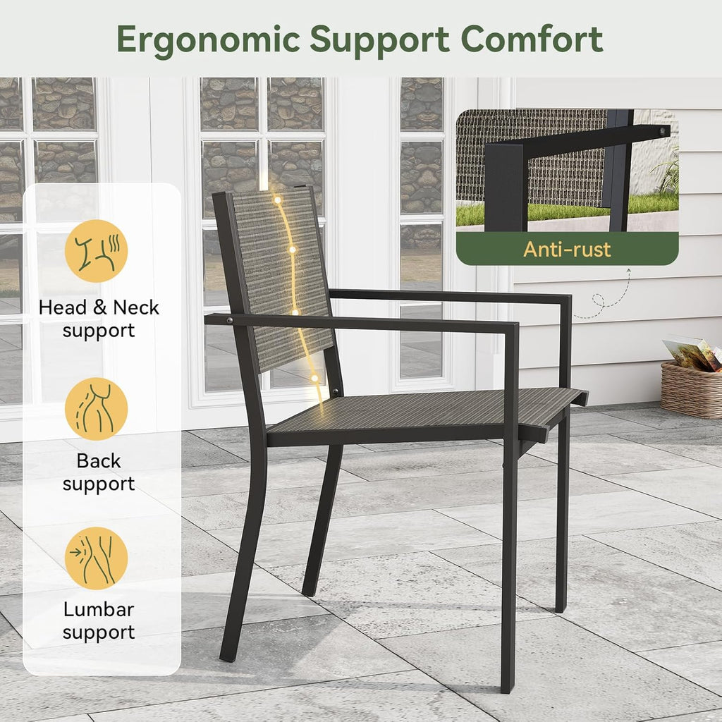 Aoxun 7-Piece Patio Table and Chairs Set for 6, All Weather Outdoor Dining Set with 6 Textilene Chairs and 1 Rectangular Metal Table, Patio Dining Sets for Backyard, Brown