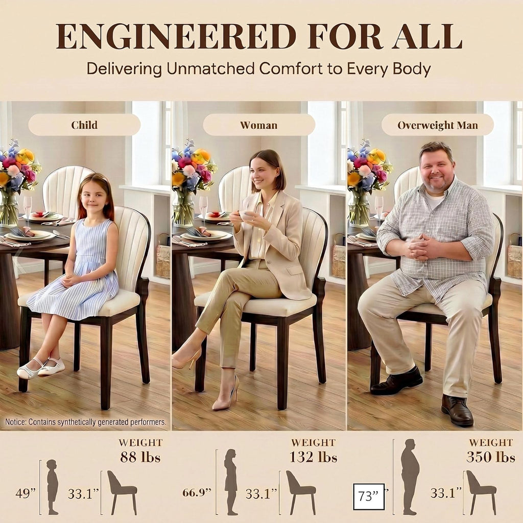 LIKIMIO Dining Chairs Set of 2, Leather Dining Chairs with Solid Wood Frame, Modern Dining Room Chairs with 350lbs Capacity and 19.6" Wide Seat, Upholstered Kitchen Chairs for Adults, Beige