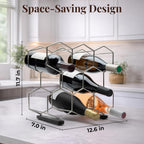 Countertop Wine Rack - 8-Bottle - Stainless Steel & Charcoal Oak - 3 Tier Tabletop Wine Holder Stand for Cabinet, Pantry - Freestanding - No Assembly Required