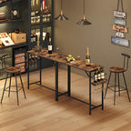 MAHANCRIS Bar Table, 35.4-Inch Counter Height Pub Table with Charging Station, Rectangular Dining Table with Wine Rack and Glass Holder, High Top Cocktail Tables, for Kitchen (Only Table)