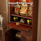 Temple for Home, 20.8-27.5'', Bamboo Meditation Altar Table with Storage, Dual-Mode Drawer Puja Table for Incense & Offerings, Bamboo Altar Cabinet for Home Use for Storage(Style B,53cm/20.8in)