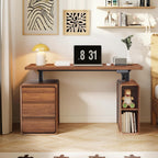Electric Standing Desk with Drawers, 55" Office Desk Height Adjustable Executive Desk with Storage Shelves, Simple Setup Wood Desk Home Office Stand up Desk for Work, Study, Writing, Walnut