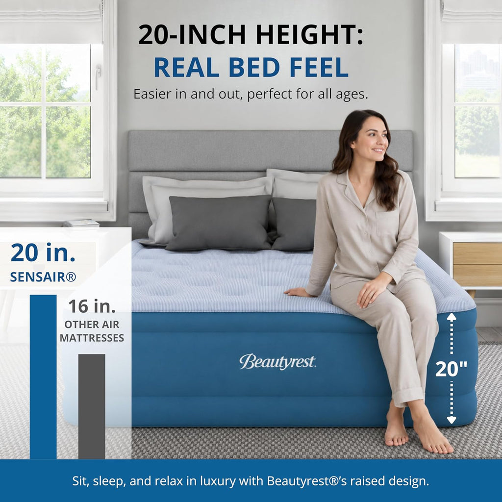 Beautyrest SensAir 20" Air Mattress, Full Size, Sure-Lock Anti-Leak Pump, Cool Vent Topper, Off-Set Coil Support