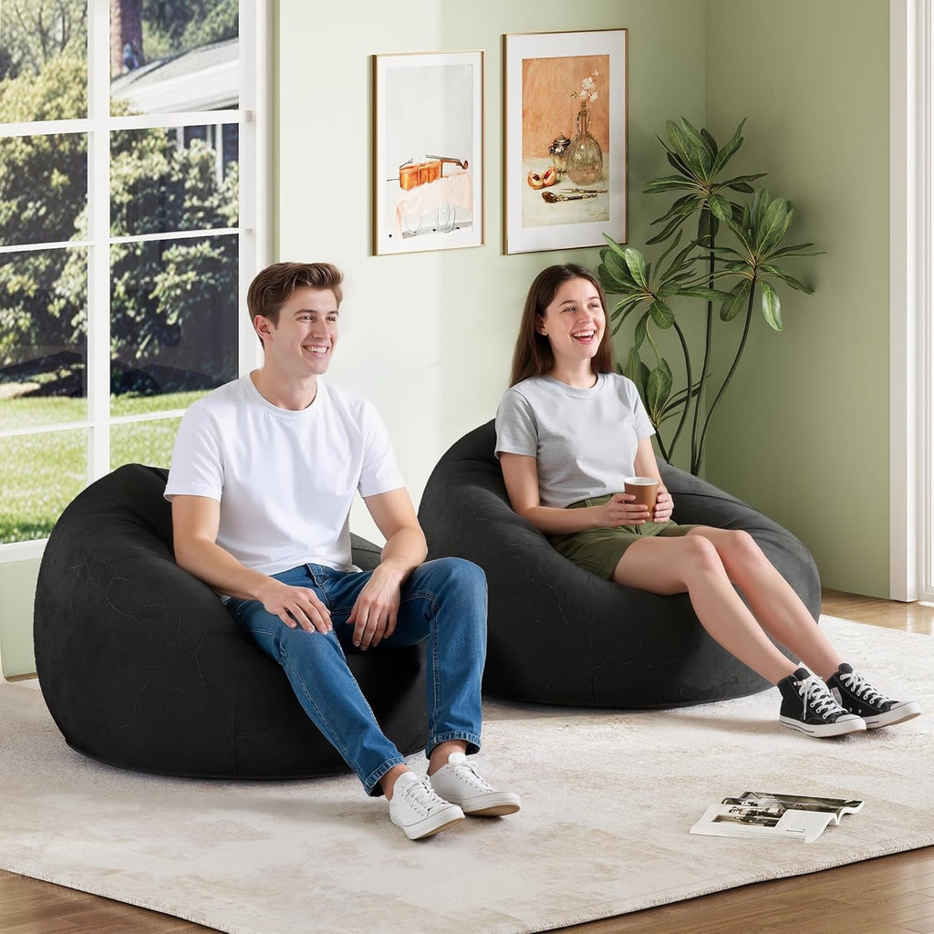WLIVE 2 Pcs Bean Bag Chair for Kids Adults, Inflatable Chair, No Filler, Comfy, Suit for Dorm Gaming Room Indoor Outdoor, Black