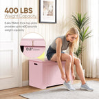 JungleA 30'' Box Storage Chest Trunk, Wooden Storage Bench Organizer Box Shoe Blanket Chest, w/2 Safety Hinges, for Living Room, Bedroom, Entryway, Pink
