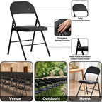 6 Pack Black Folding Chairs with Padded Seats,Portable & Stackable Dining Chairs Sets with Steel Frame, Portable Folding Chairs for Outside, Office Events, Weddings, Pu Leather