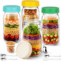 XLMYS 4 Pack Salad Jar, 32oz Salad Jars with Separate Wet/Dry Dressing Cup, Leakproof Salad Container for Lunch, Glass Food Storage for Home, Office and Outdoor