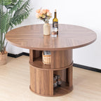 47 inch Round Dining Table for 4, Farmhouse Kitchen Dining Table with 2-Layer Storage Shelf and Fluted Panel, Modern Wooden Dining Room Table for Home, Kitchen, Living Room (Walnut)