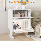 May in Color End Table with LED Light Strips, Creative End Table with Storage, Wood Night Stand Cabinet, Modern Bedside Table with 360° Rotating Drawer for Living Room, Bedroom, Nursery, White