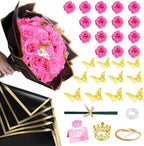 Glitter Rose Flower Bouquet, Fake Roses Bouquet 16 Pcs DIY Glitter Rose Bouquet Kits Birthday Gifts for Women Mom Mother's Day Anniversary Graduation - Hot Pink