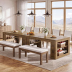 Tribesigns Farmhouse Dining Table with Storage Shelves, 70.8-Inch Large Rectangle Wooden Kitchen Dinner Table for 6 for Kitchen, Dining Room, Living Room