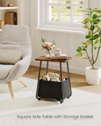 CHOEZON Nursery Side Table with Removable Fabric Basket, Small Side Table for Small Spaces, Nursery Nightstand for Couch, Bedroom, Living Room, Rustic Brown TBZ13BF