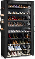 RevoHome Shoe Rack with Cover, 10 Tier Shoe Organizer for Closet, Holds 50 Pairs, Vertical Space Saving Shoe Storage Shelf with 8 Side Pockets & Chalkboard Labels for Entryway, Bedroom, Dorm